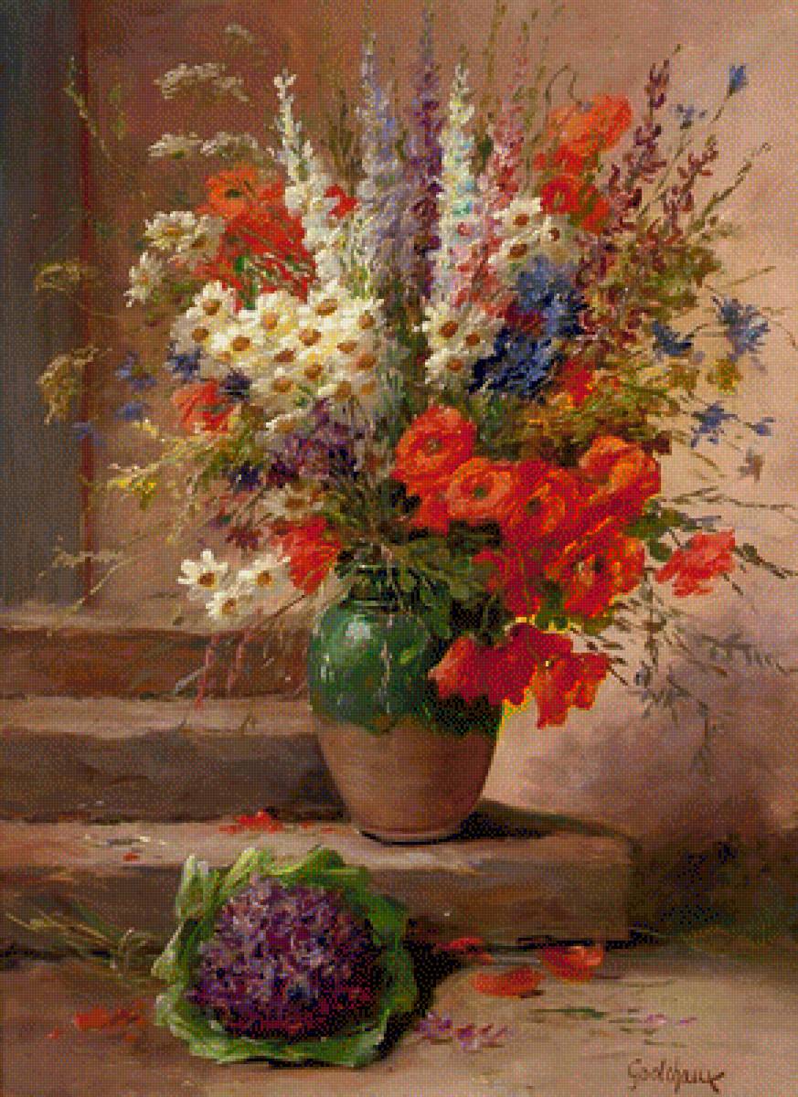 цветы в вазе - маки, ромашки, полевые цветы, колосья - предпросмотр