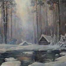 Схема вышивки «Зимний вечер по картине С.Побытова»