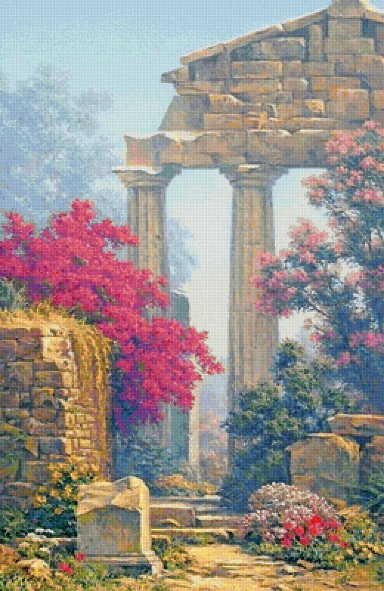 Руины дворца в цветах - руины древнего дворца, цветы - предпросмотр