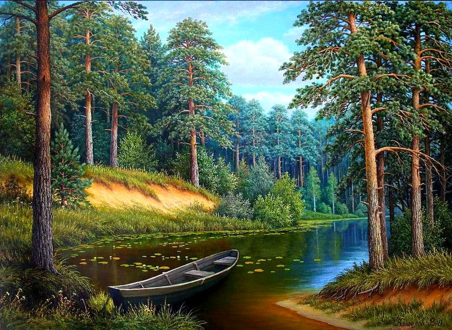 сосны на берегу - природа, лето, сосны, пейзаж - оригинал