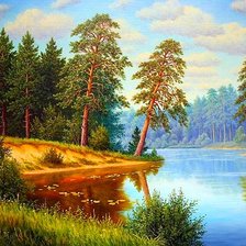 Схема вышивки «сосны на берегу»