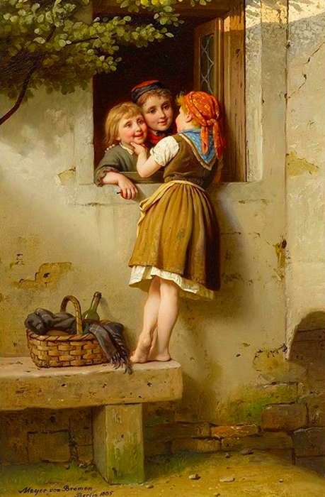 у окна - живопись, дети, картина - оригинал