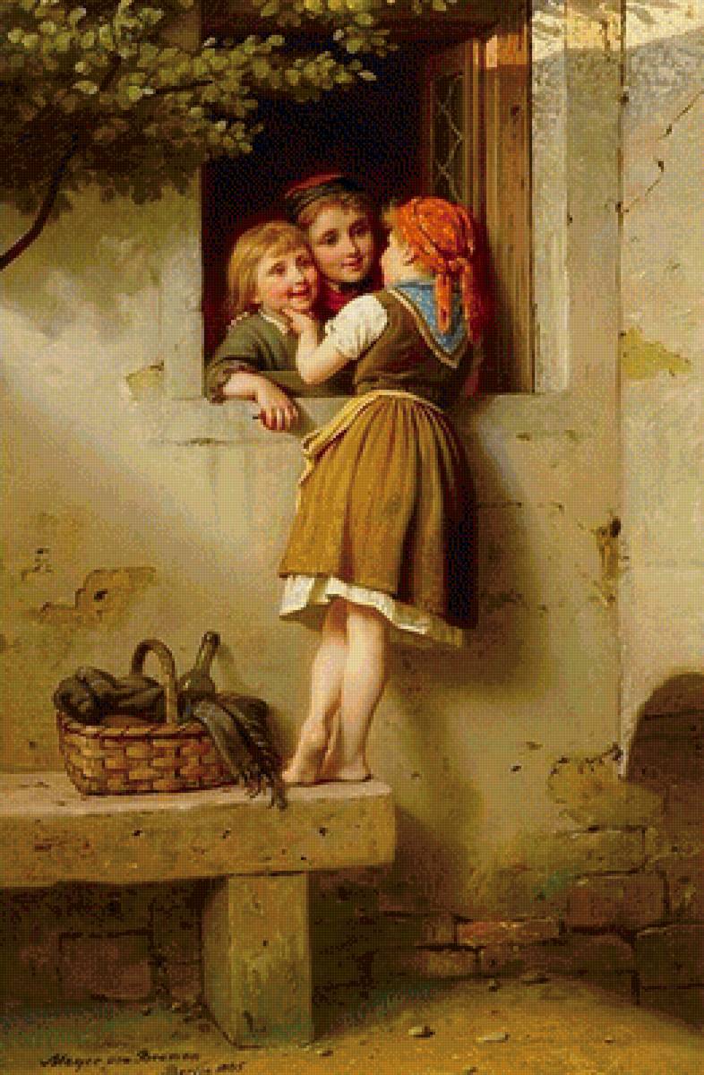 у окна - дети, картина, живопись - предпросмотр