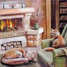 Схема вышивки «Кошки у камина»