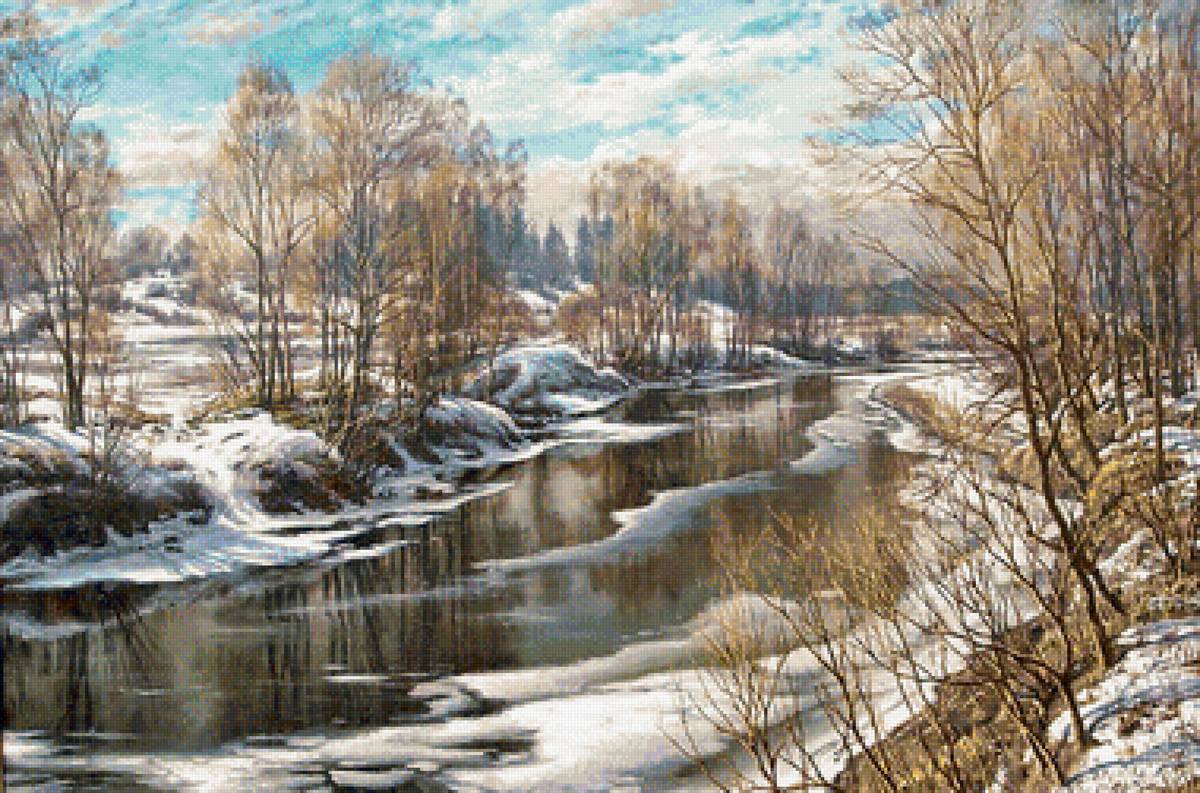 Худ. Сергей Басов - снег, природа, вода, весна, пейзаж - предпросмотр