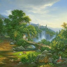 Схема вышивки «Пейзаж с водопадом»