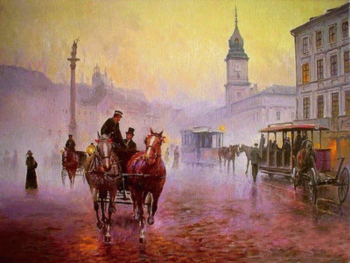 туман на мостовой - картина, живопись, пейзаж - предпросмотр