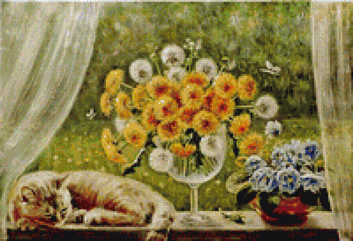 одуванчики на окне - цветы, вазы, букеты - предпросмотр