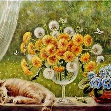 Схема вышивки «одуванчики на окне»