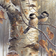 Схема вышивки «2 синички на березе»