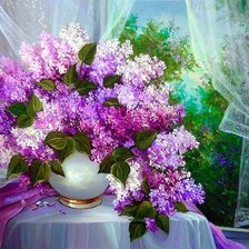 Схема вышивки «Сирень на окне.»