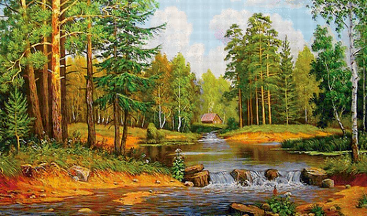 домик в лесу - пейзаж, живопись, природа - предпросмотр