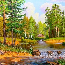 Схема вышивки «домик в лесу»