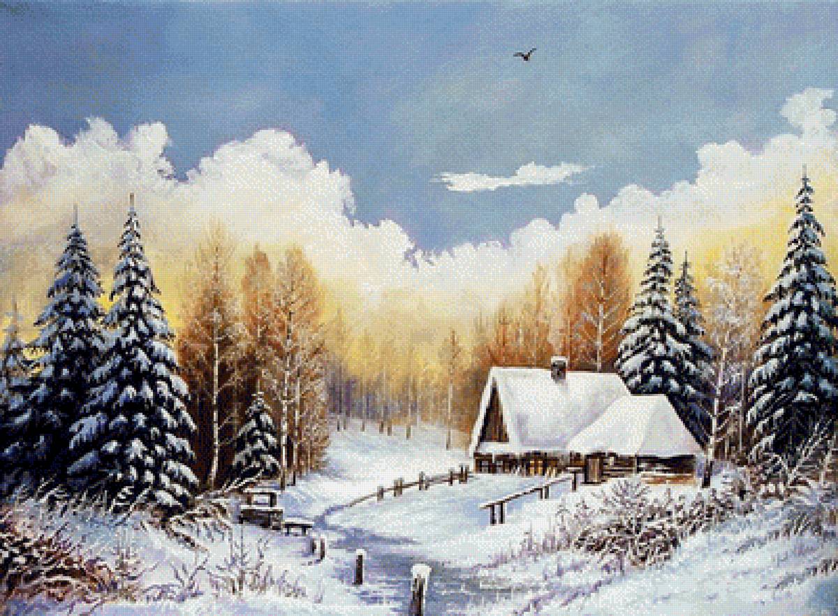 пейзаж - деревня, пейзаж, зима - предпросмотр