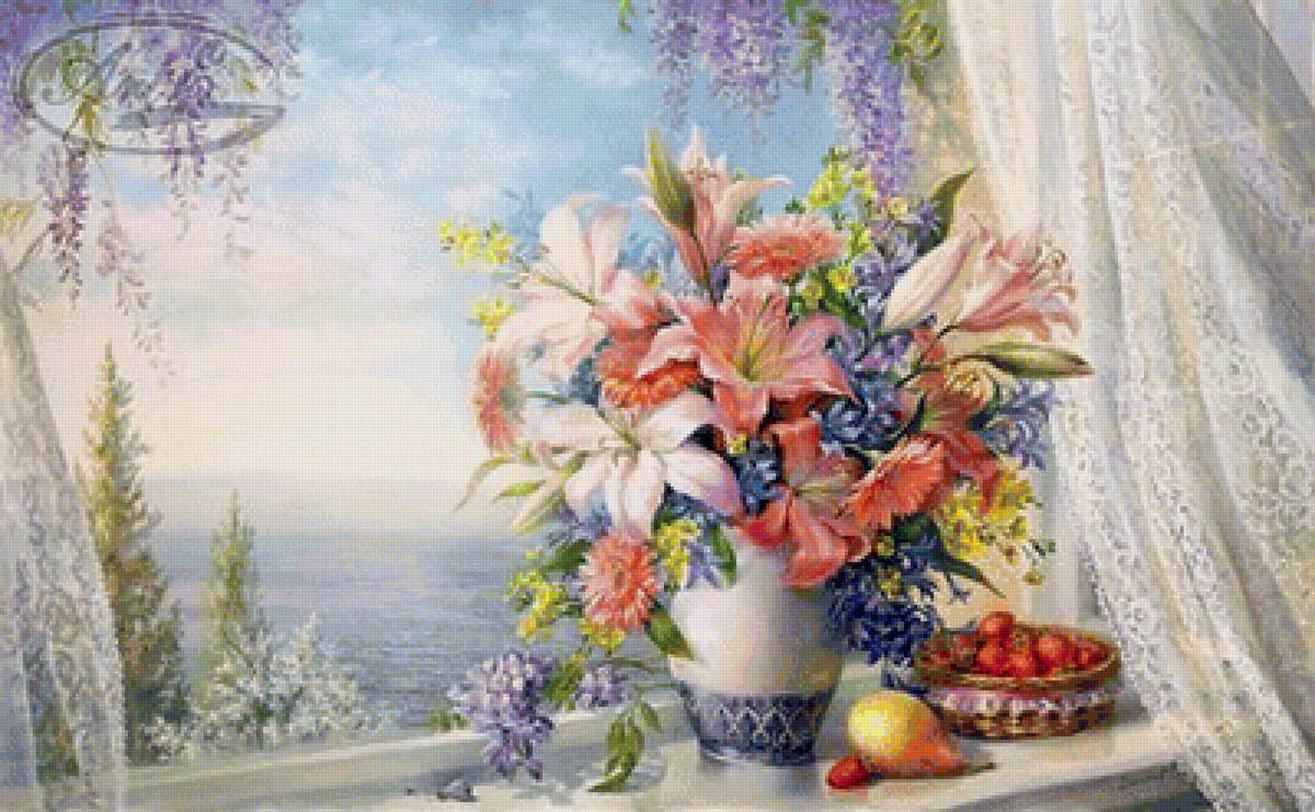 натюрморт - фрукты, натюрморт. цветы - предпросмотр