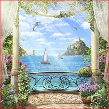 Схема вышивки «пейзаж, парусник»