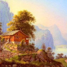 Схема вышивки «домик в горах»