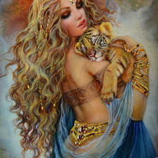 Схема вышивки «Девушка с тигренком»