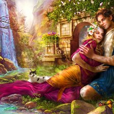 Схема вышивки «Влюблённая пара у ручья.»