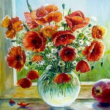 маки полевые  на окне