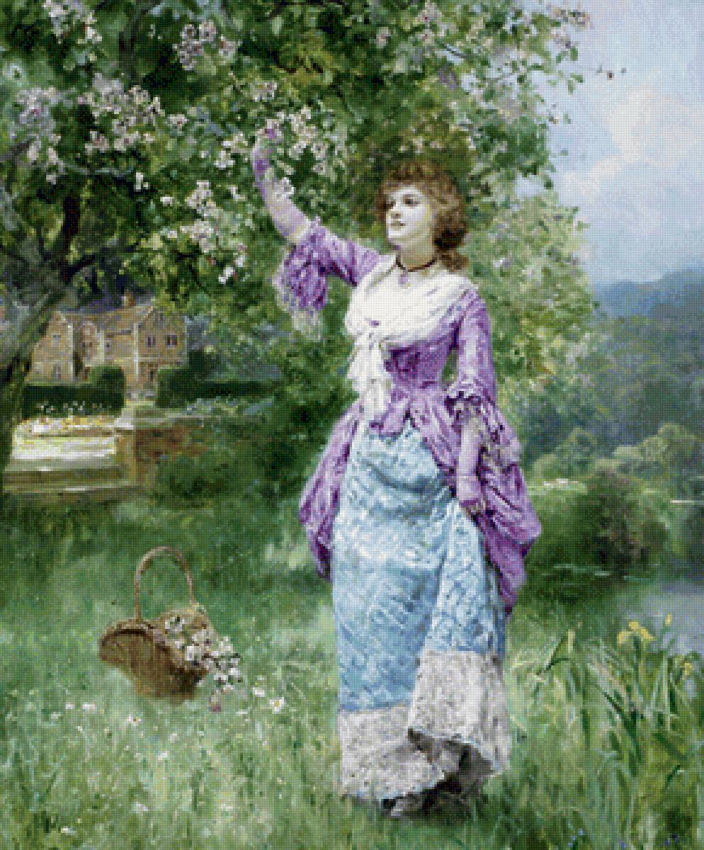 Девушка в саду - люди, живопись, картина, природа, девушка. - предпросмотр