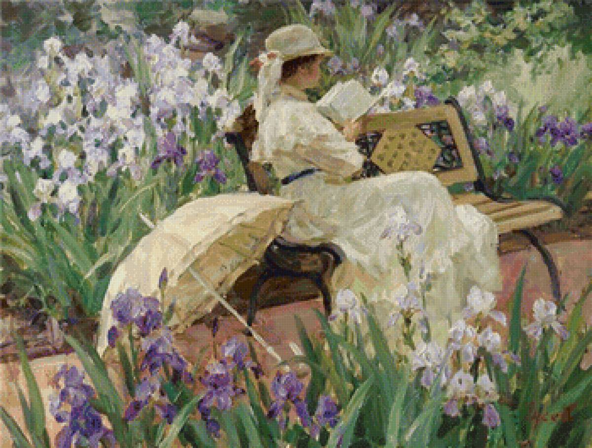 Девушка в саду - природа, картина, люди, живопись, девушка. - предпросмотр