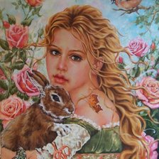 Схема вышивки «Девочка,утопающая в цветах»