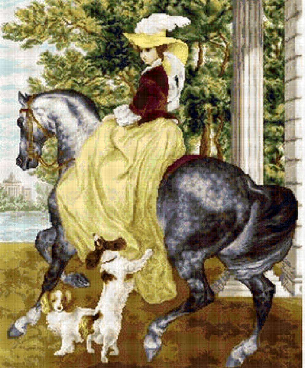 Утреняя прогулка - животные, люди, живопись, картина, природа - предпросмотр