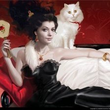 Схема вышивки «Девушка с котом»