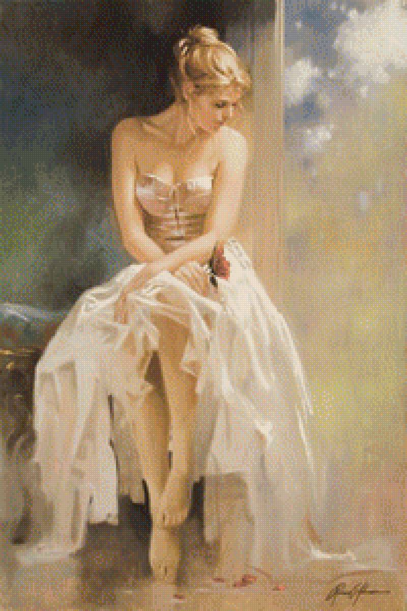 Девушка с цветком - живопись, девушка - предпросмотр