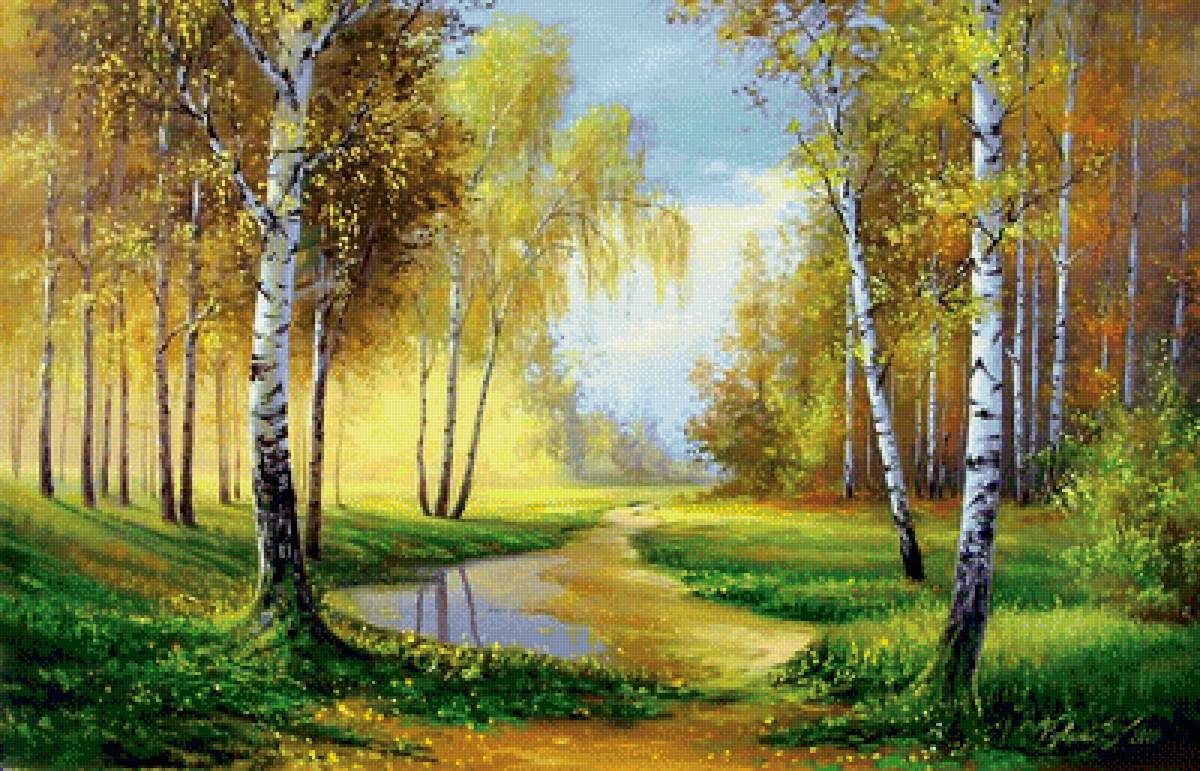 осенние берёзы - пейзаж, осень, природа, живопись - предпросмотр