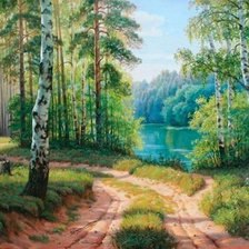 Схема вышивки «дорога в лесу»