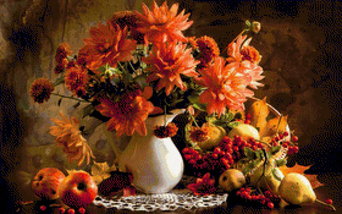 Букет для мамы - груши, букет, натюрморт, цветы, ваза, яблоки - предпросмотр