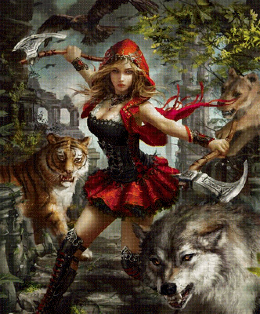 Красная шапочка - звери, девушка, фентази - предпросмотр