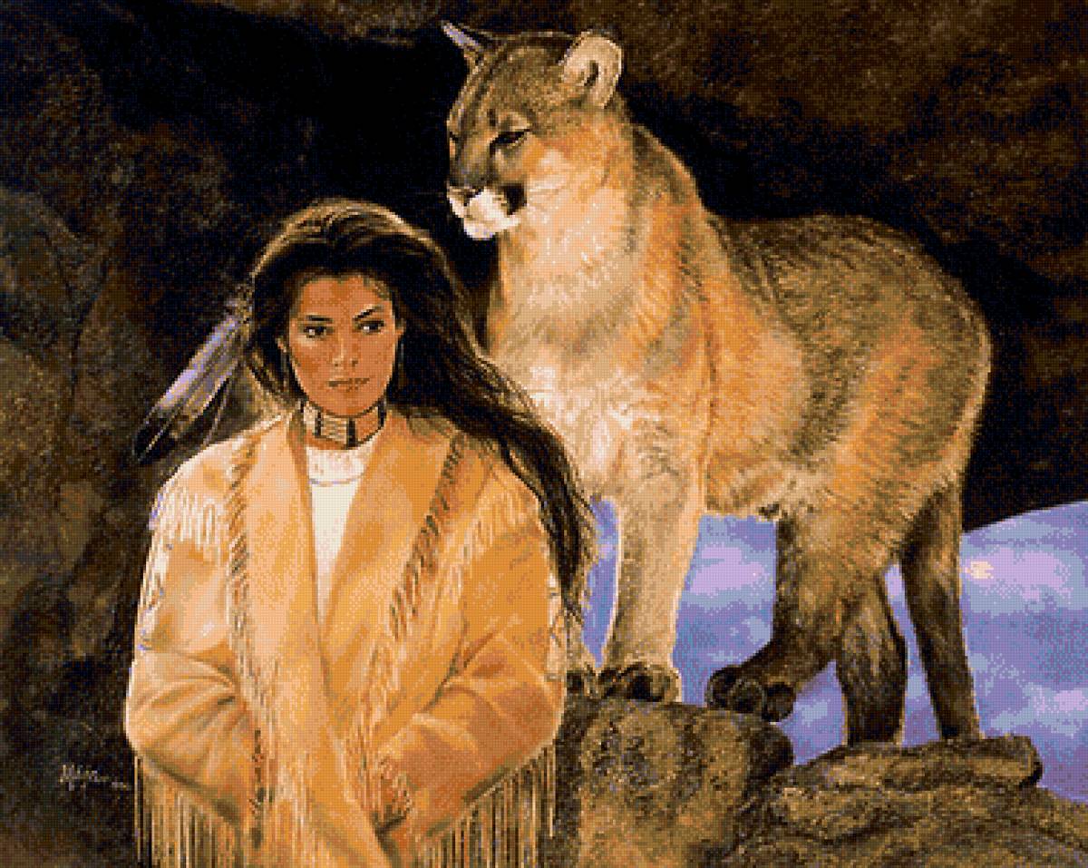 индейцы5 - индейцы, пума, девушка - предпросмотр