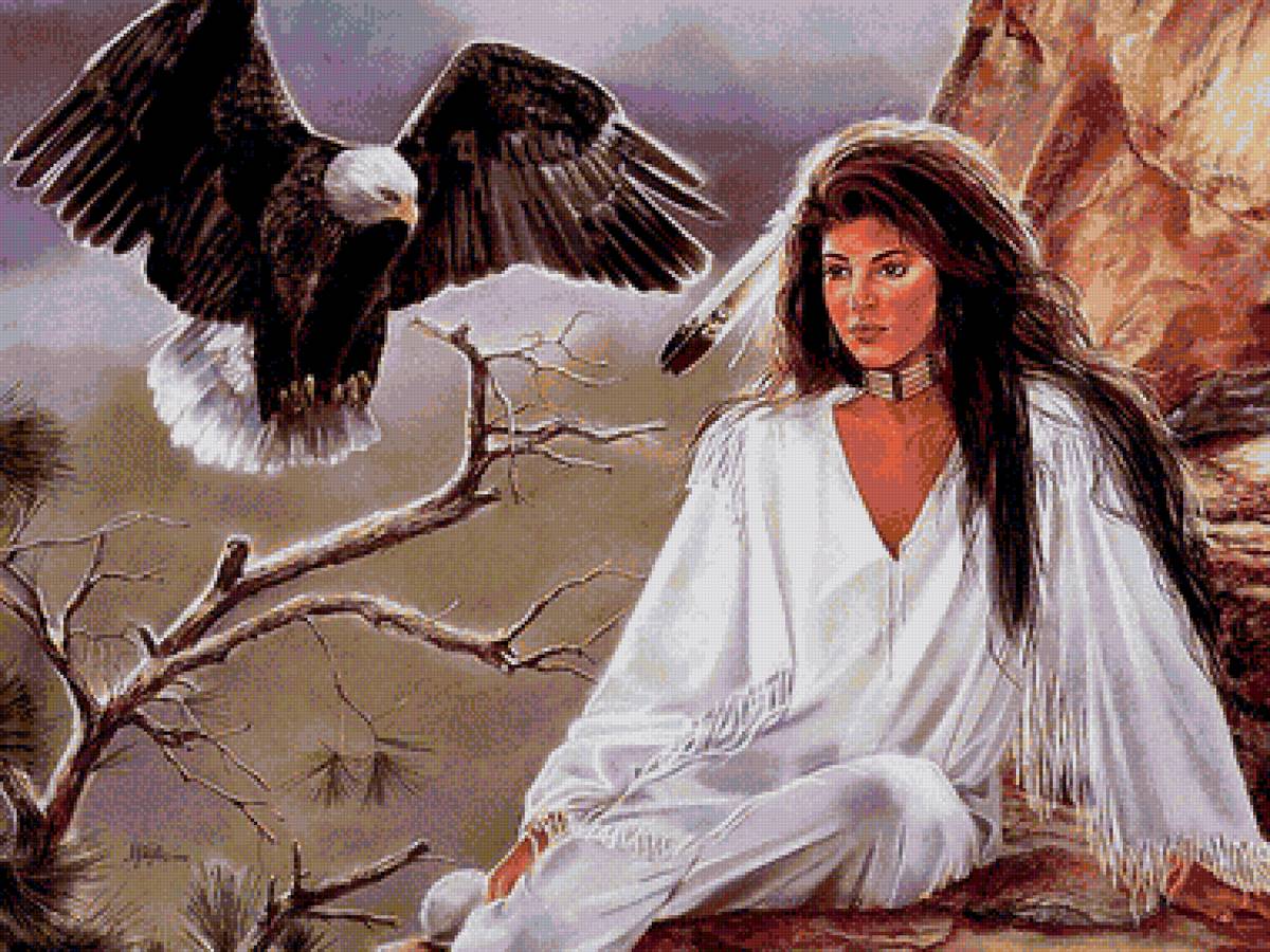 индейцы6 - девушка, индейцы, орел - предпросмотр