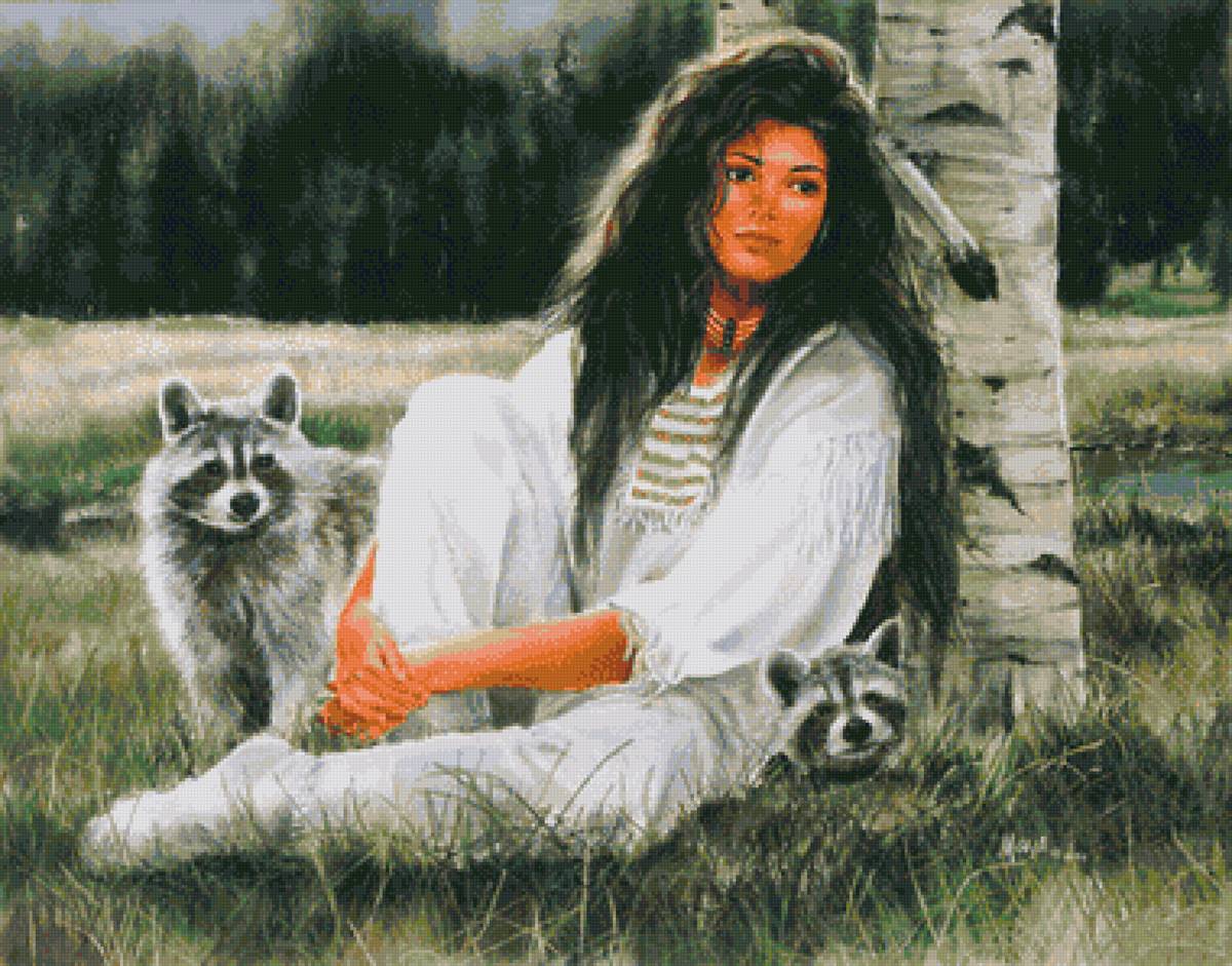 индейцы10 - девушка, еноты, индейцы - предпросмотр