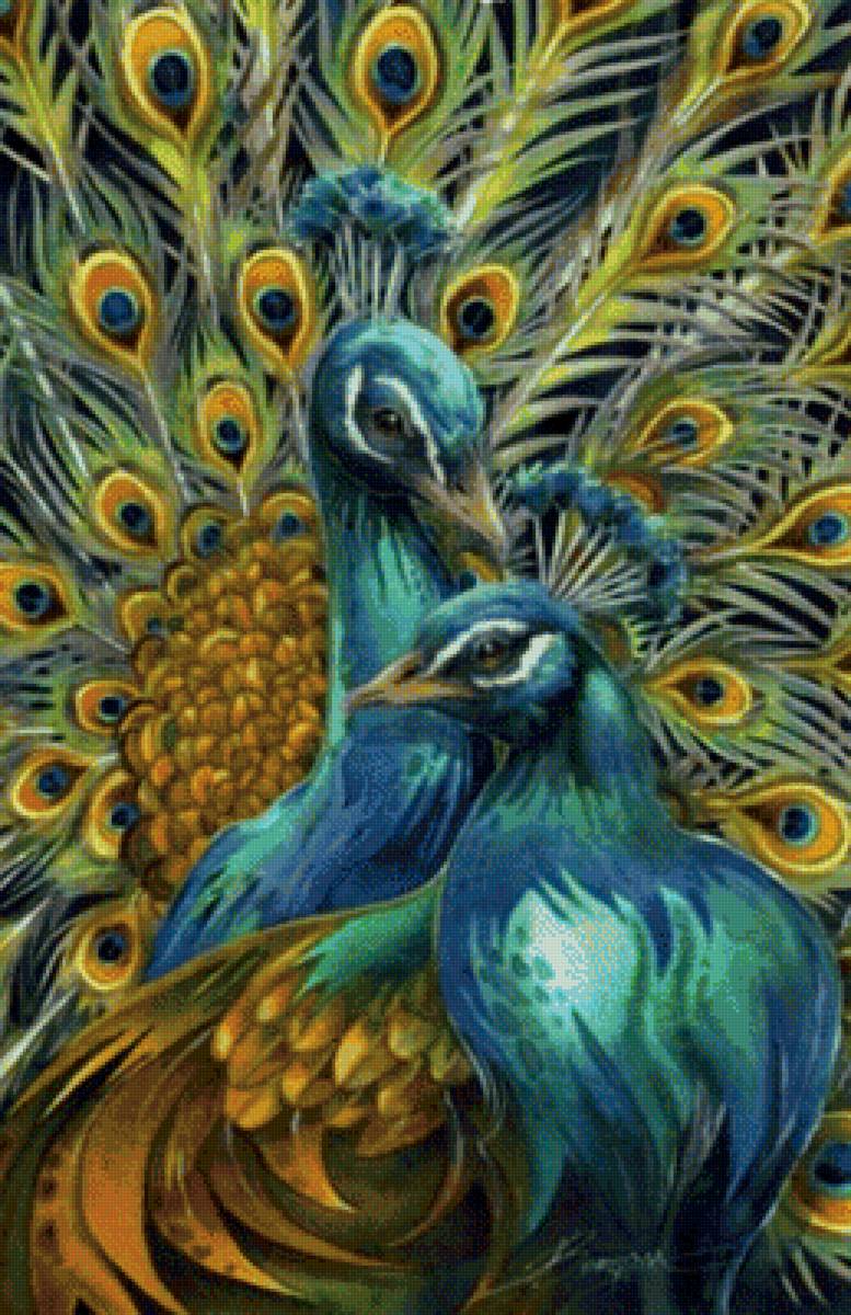 Павлины - живопись, природа, павлины, картина, птицы - предпросмотр