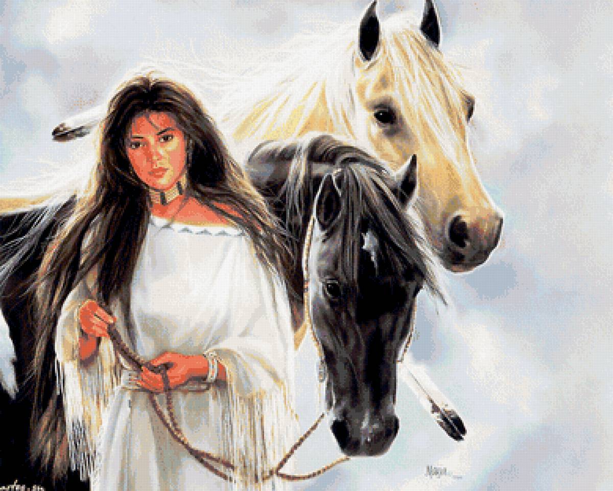 индейцы18 - индейцы, девушка, лошади - предпросмотр