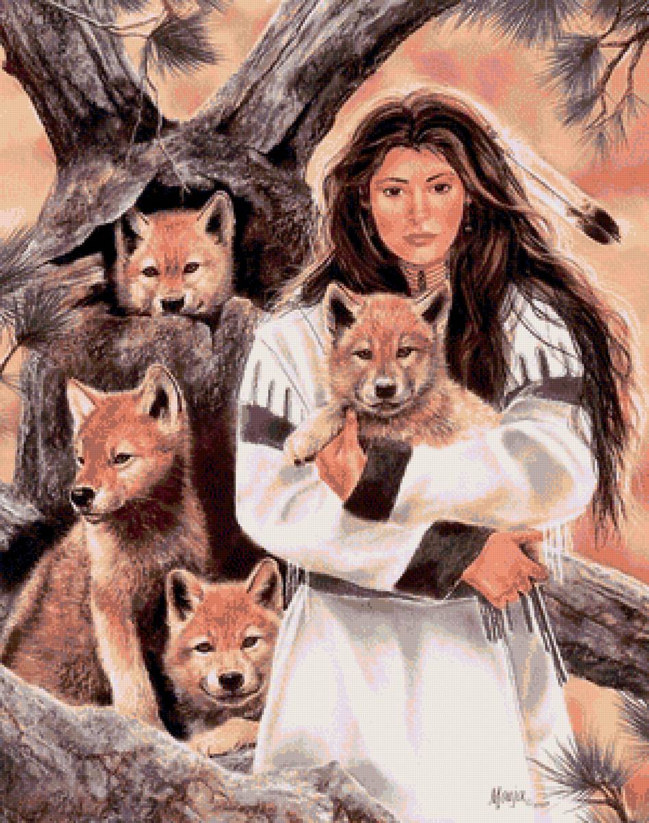 индейцы26 - индейцы, лисы, девушка - предпросмотр