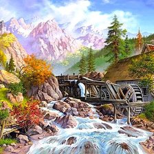 Схема вышивки «мельница в горах»