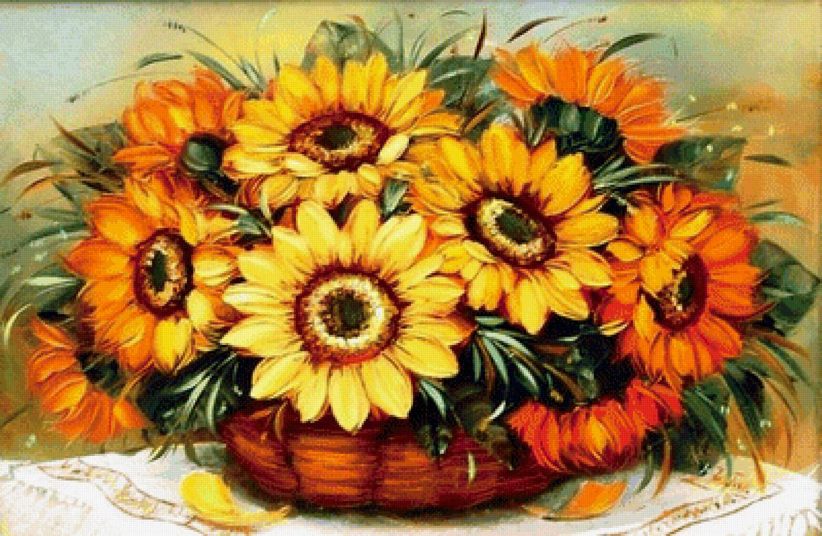 Подсолнухи - подсолнухи, цветы в корзине - предпросмотр