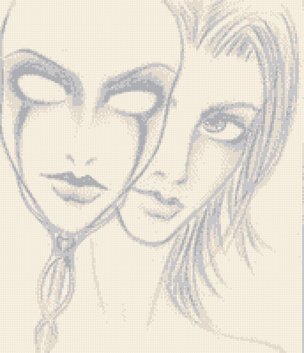 Двойная жизнь - девушка, маска, черно-белое - предпросмотр