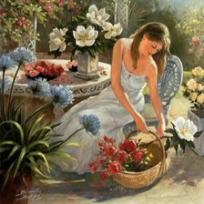 Схема вышивки «Девушка с цветами»