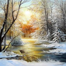 Схема вышивки «zimowy zachód w lesie»