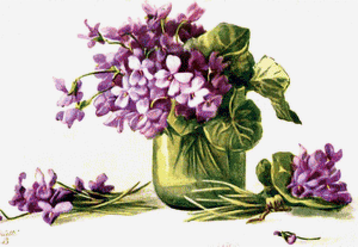 Фиалки - вышивка крестом - предпросмотр