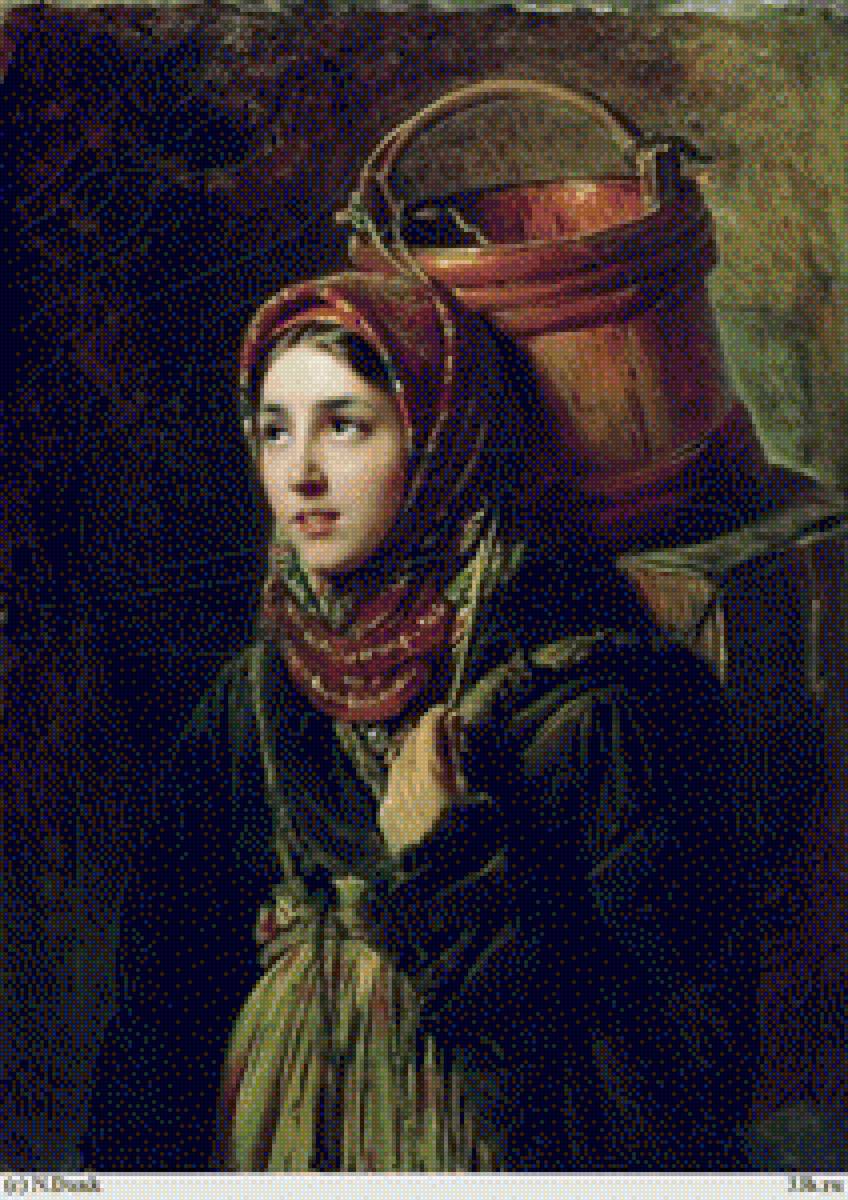 Девушка продавец селедки - картина, девушка - предпросмотр