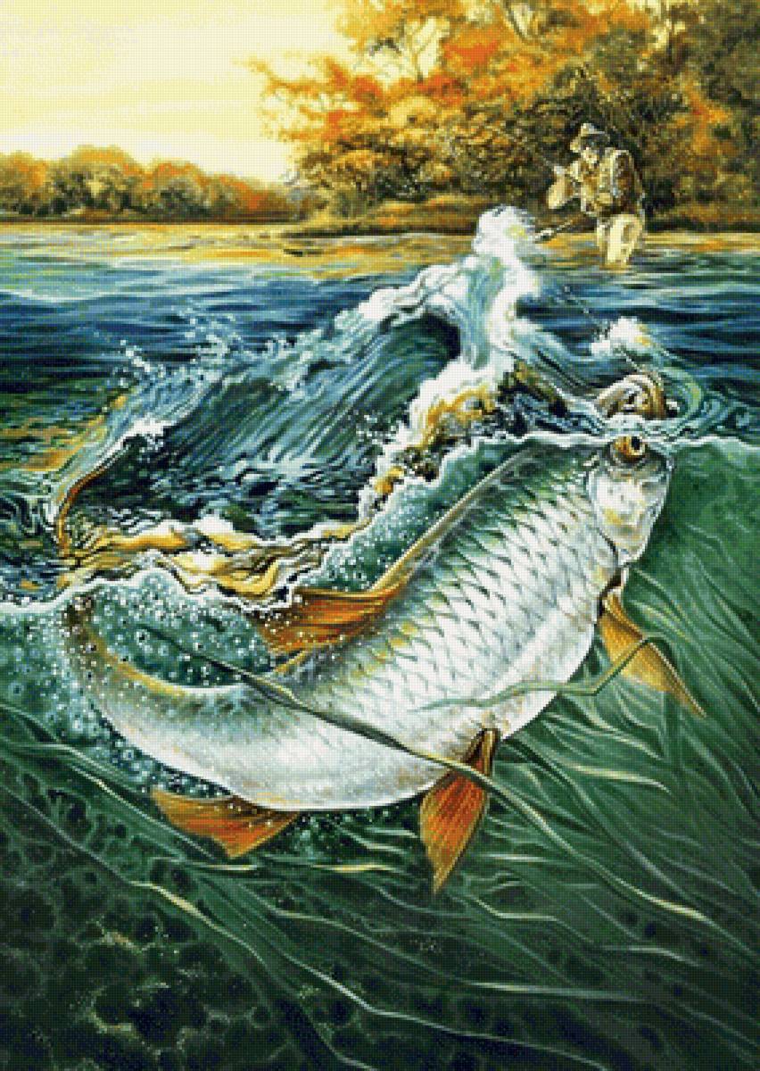 Удачная рыбалка - река, природа, рыбак, рыба, рыбалка - предпросмотр