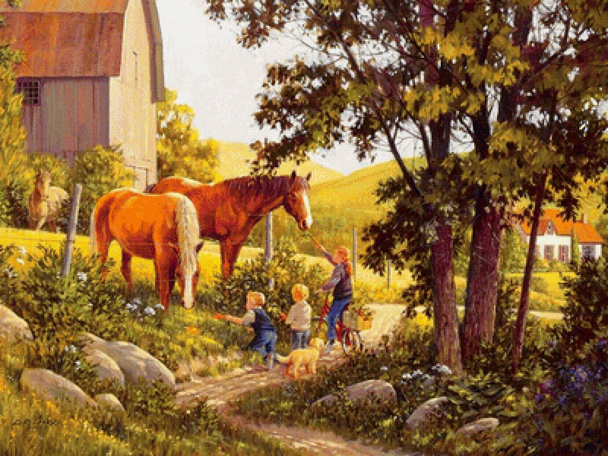 летом в деревне - природа, лето, пейзаж, картина - предпросмотр