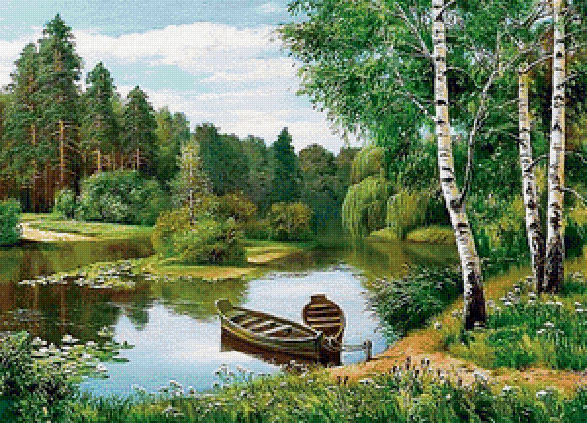 Лето речка лодки - предпросмотр